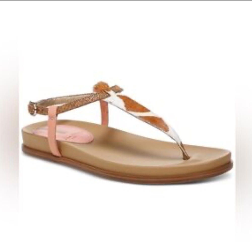 Sam Edelman Yaro Suede Leather  Print Flat‎ Sandals Women Size 10M Tan Pink
